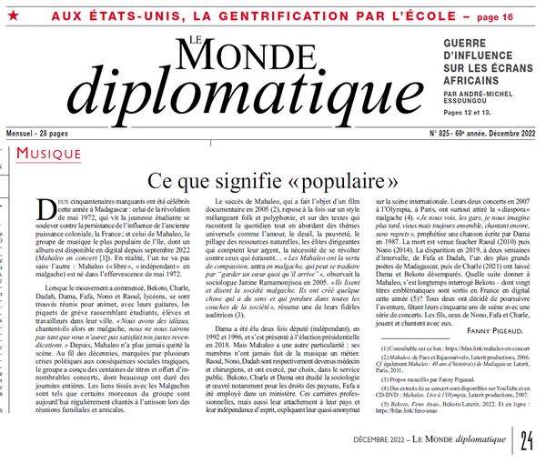 Article de Fanny Pigeaud dans Le Monde diplomatique 
“Deux cinquantenaires marqu…